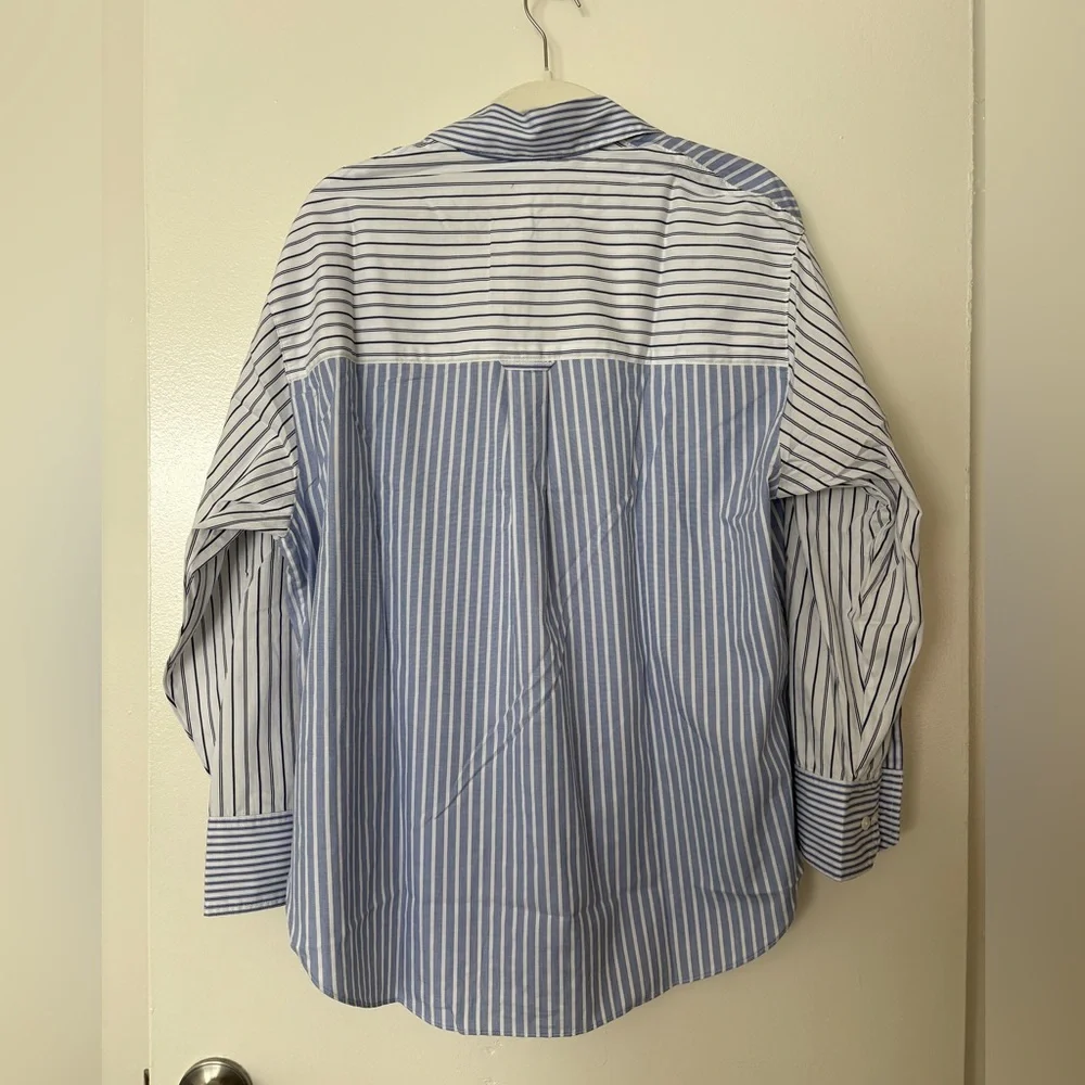 NWT MADEWELL Poplin Oversized Button-Up Shirt in Light Blue And White Stripe - Picture 6 of 7